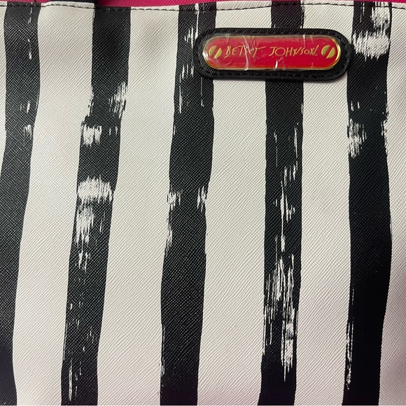 Betsey Johnson Tote Bag Large Purse Black White Stripes/ Polka dots new w/o tags - Picture 5 of 11